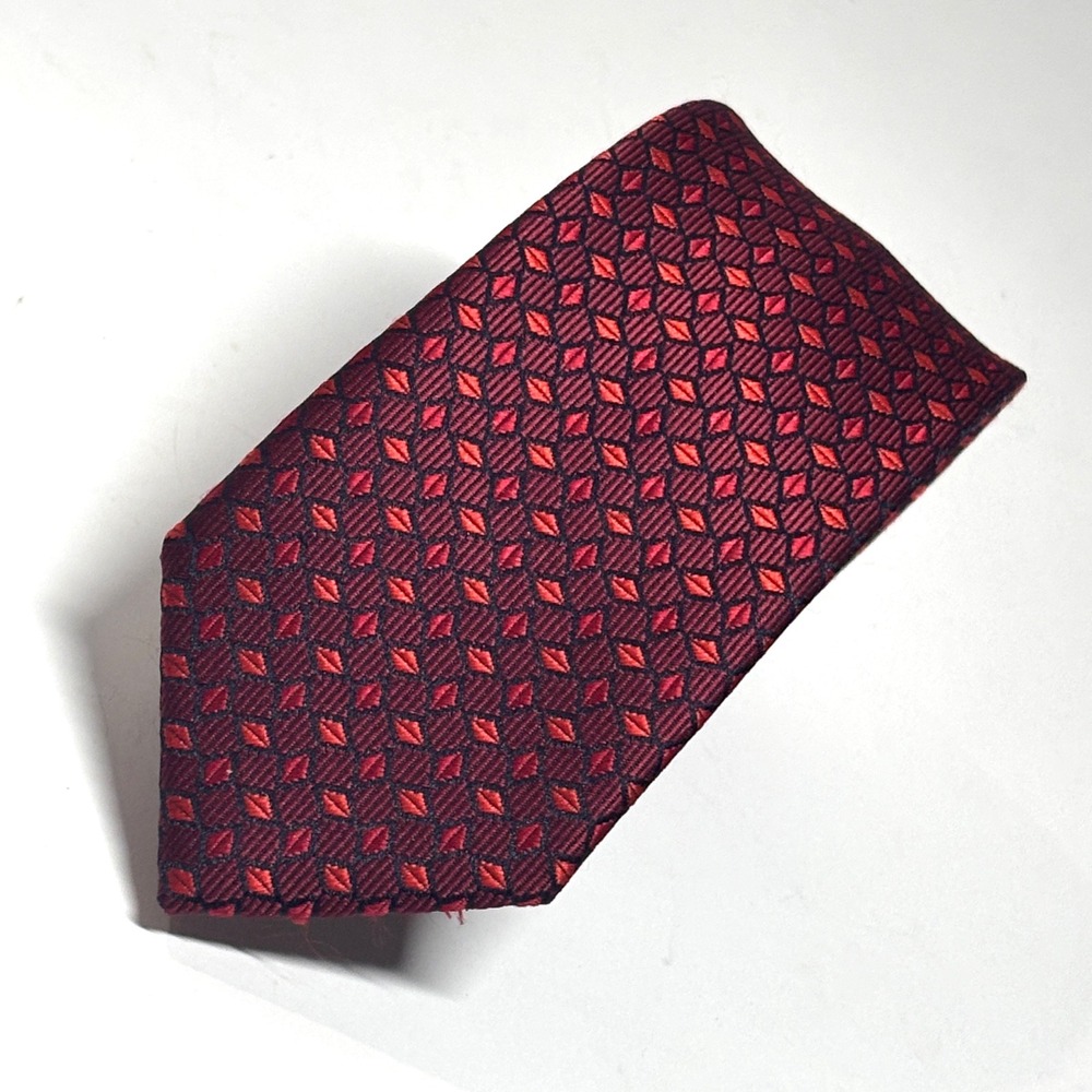 Imani Necktie Mens OS Burgundy Geometric Diamond Pattern Silk Blend‎ Tie Formal
